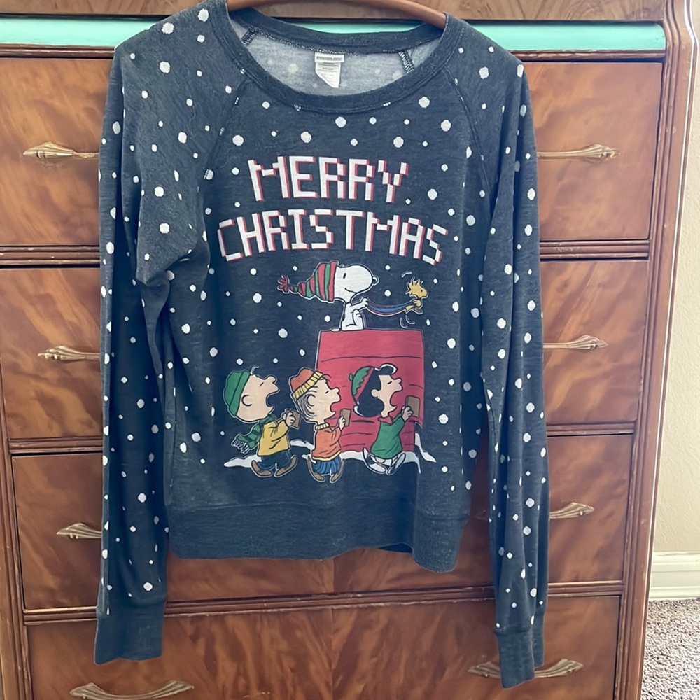 Peanuts Merry Christmas Sweater Women’s Small Gray